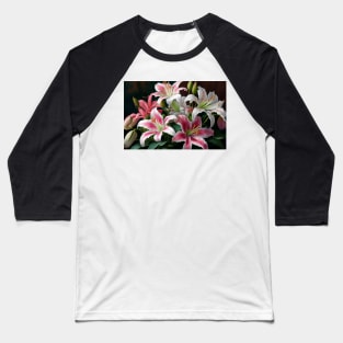 Painting of Pink and White Lilies Baseball T-Shirt